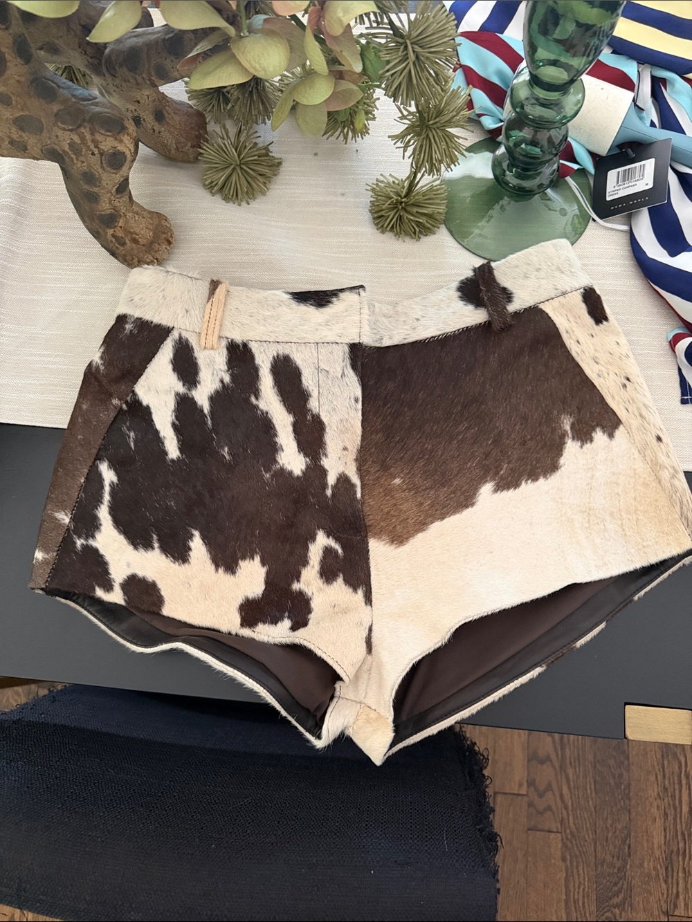 Lamarque Cowhide Patchwork Shorts - Brown & White M (never worn)